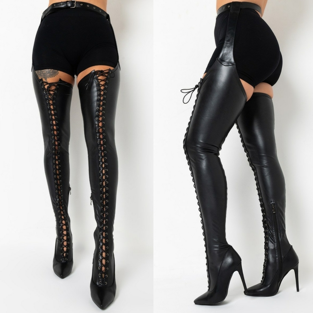 Super stretch lace up chap boots